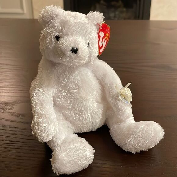 Vintage Ty Beanie Baby 2002 Bride The White Bear Excellent Condition NWT 8” long - Picture 2 of 9